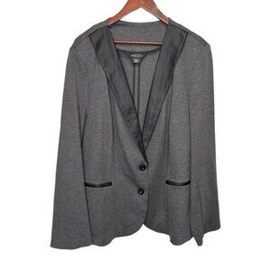 Addition Elle Michel Studio Grey Lightweight Blazer Faux Leather Detail Size 24